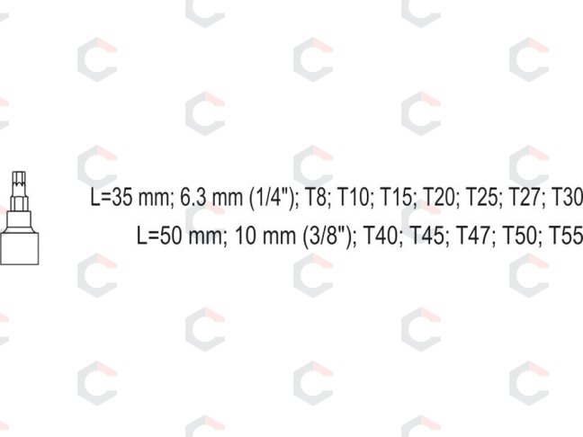 Įpresuotų antgalių rinkinys 1/4"+3/8", 12 vnt T-Star su skylėmis T8-T55 (YT-04332) 4 Įpresuotų antgalių rinkinys 1/4"+3/8", 12 vnt T-Star su skylėmis T8-T55 (YT-04332) 4