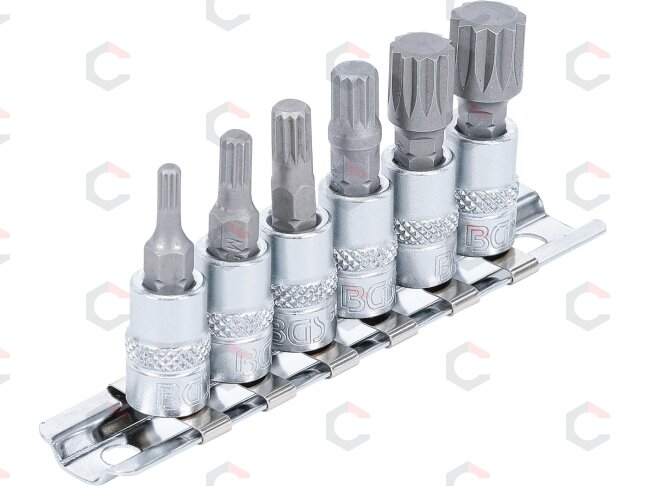 Įpresuotų antgalių rinkinys | 6.3 mm (1/4") | Spline (XZN) M4 - M12 | 6 vnt. (2162)