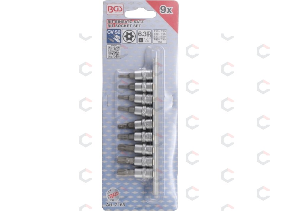 Įpresuotų antgalių rinkinys | 6.3 mm (1/4") | T-Star su skyle (Torx) T10 - T50 (2165) 1