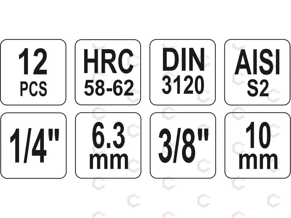 Įpresuotų antgalių rinkinys 1/4"+3/8", 12 vnt T-Star su skylėmis T8-T55 (YT-04332) 3 Įpresuotų antgalių rinkinys 1/4"+3/8", 12 vnt T-Star su skylėmis T8-T55 (YT-04332) 3