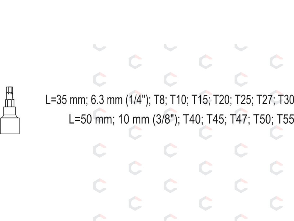 Įpresuotų antgalių rinkinys 1/4"+3/8", 12 vnt T-Star su skylėmis T8-T55 (YT-04332) 4 Įpresuotų antgalių rinkinys 1/4"+3/8", 12 vnt T-Star su skylėmis T8-T55 (YT-04332) 4