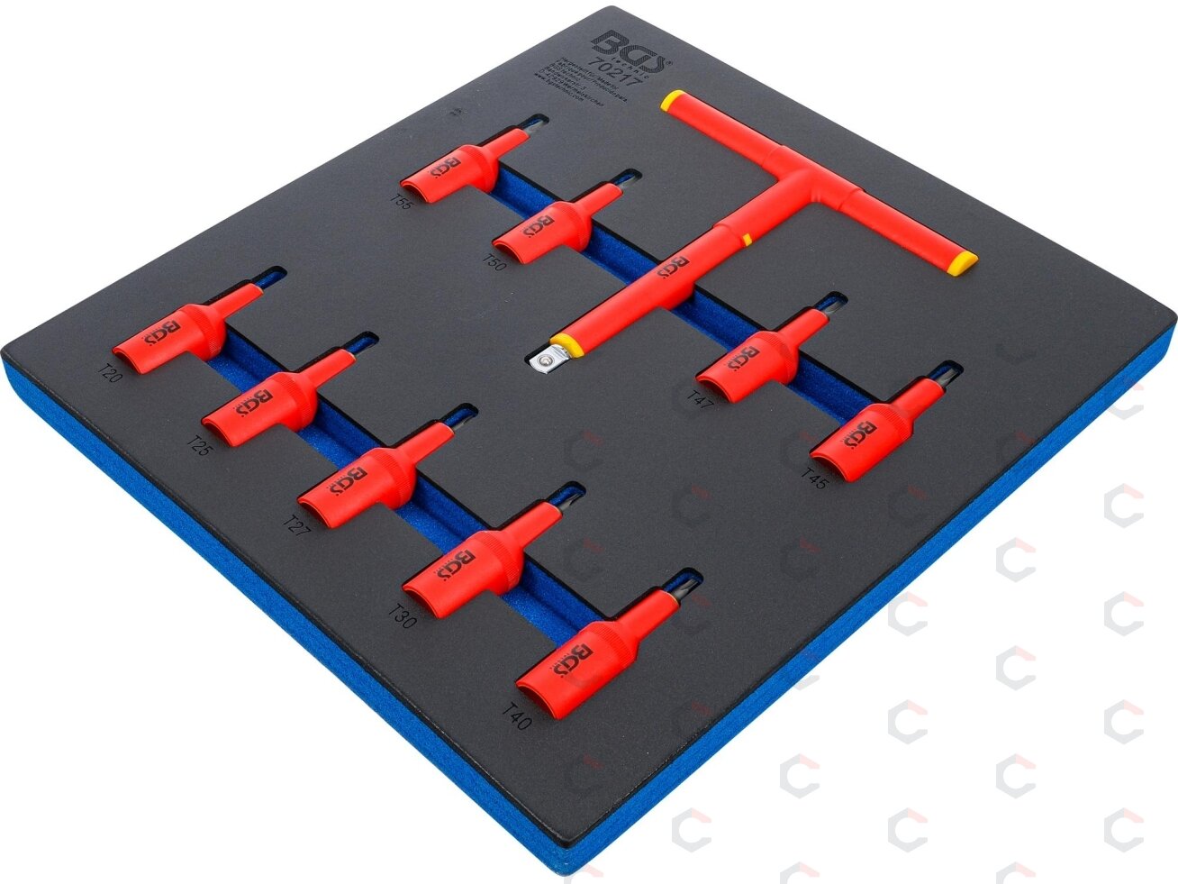 Įrankių dėklas 2/3: VDE įpresuotų antgalių rinkinys | 12,5 mm (1/2") | T-Star (Torx) T20 - T55 | 10 vnt. (70217)
