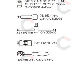Įrankių rinkinys į vežimėlius | 10 mm (3/8") | 25 vnt. (YT-5542) 1 Įrankių rinkinys į vežimėlius | 10 mm (3/8") | 25 vnt. (YT-5542) 1