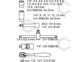 Įrankių rinkinys į su padėklu į spintelę | 6.3 mm (1/4") | 25 vnt. (YT-5541) 1 Įrankių rinkinys į su padėklu į spintelę | 6.3 mm (1/4") | 25 vnt. (YT-5541) 1