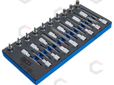 Įrankių dėklas 1/3: Įpresuotų antgalių rinkinys | 12,5 mm (1/2") | T-star (Torx) | 26 vnt. (4119)