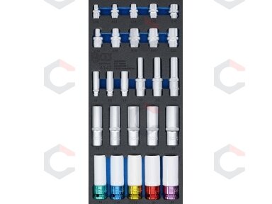 Įrankių dėklas 1/3:galvutės | Šešiakampis, gylis 11 - 22 mm | E tipo E10 - E22 | 6,3 mm (1/4"), 10 mm (3/8"), 12,5 mm (1/2") | 26 vnt. (4147) Įrankių dėklas 1/3:galvutės | Šešiakampis, gylis 11 - 22 mm | E tipo E10 - E22 | 6,3 mm (1/4"), 10 mm (3/8"), 12,5 mm (1/2") | 26 vnt. (4147)