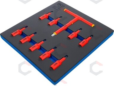 Įrankių dėklas 2/3: VDE įpresuotų antgalių rinkinys | 12,5 mm (1/2") | T-Star (Torx) T20 - T55 | 10 vnt. (70217) Įrankių dėklas 2/3: VDE įpresuotų antgalių rinkinys | 12,5 mm (1/2") | T-Star (Torx) T20 - T55 | 10 vnt. (70217)