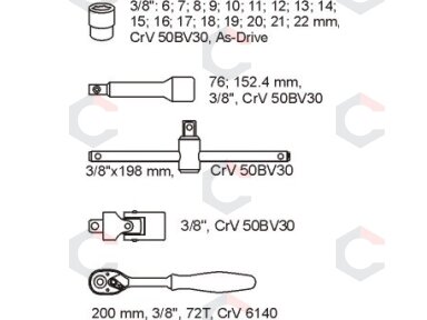 Įrankių rinkinys į vežimėlius | 10 mm (3/8") | 25 vnt. (YT-5542) Įrankių rinkinys į vežimėlius | 10 mm (3/8") | 25 vnt. (YT-5542)