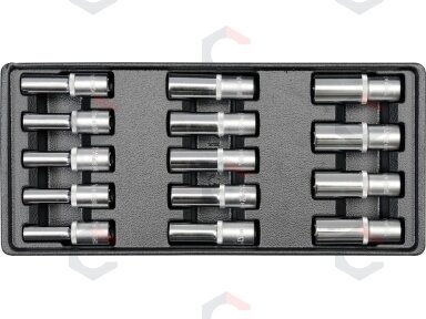 Ilgų 6-kampių galvučių rinkinys įdėkle YATO | 1/2" | 8–21 mm | 14 vnt. (YT-5539) Ilgų 6-kampių galvučių rinkinys įdėkle YATO | 1/2" | 8–21 mm | 14 vnt. (YT-5539)