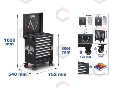 Įrankių spintelė | bluetooth | USB | antena | LED | 8 stalčiai | su 263 įrankiais (4106)
