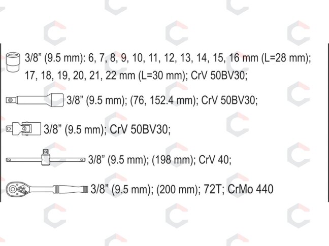 Įrankių komplektas | 10 mm (3/8") | 22 vnt. (YT-38561) 5 Įrankių komplektas | 10 mm (3/8") | 22 vnt. (YT-38561) 5