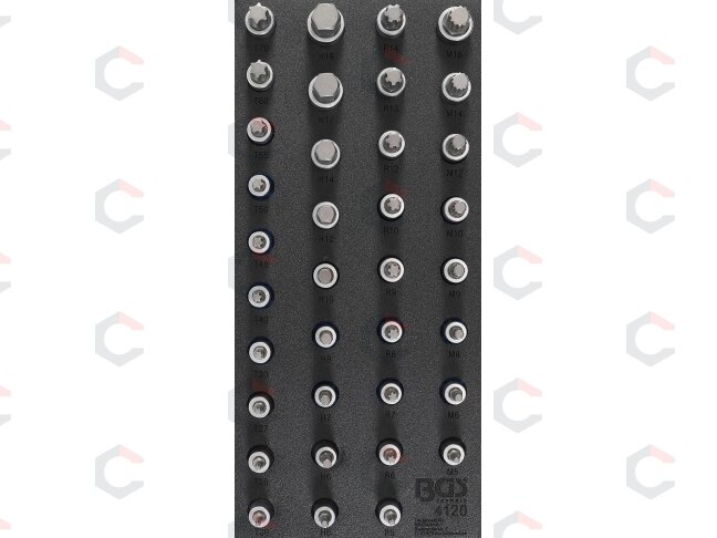 Antgalių galvučių rinkinys įdėkle BGS | 1/2" | HEX, TORX, XZN, RIBE | 36 vnt. (4120) 2 Antgalių galvučių rinkinys įdėkle BGS | 1/2" | HEX, TORX, XZN, RIBE | 36 vnt. (4120) 2