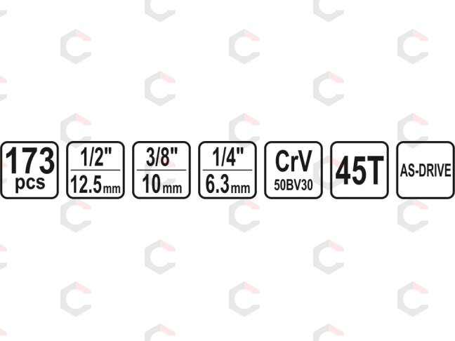 Įrankių rinkinys plastikiniame lagamine su galvutėmis, bitais ir raktais 1/4", 3/8", 1/2" 173 vnt. (58688) 4