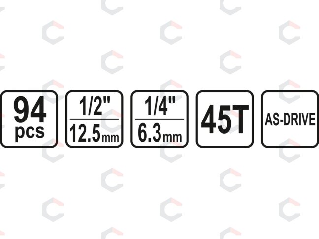 Įrankių rinkinys | 6.3 mm (1/4") + 12.5 mm (1/2") | 94 vnt. (58687) 4