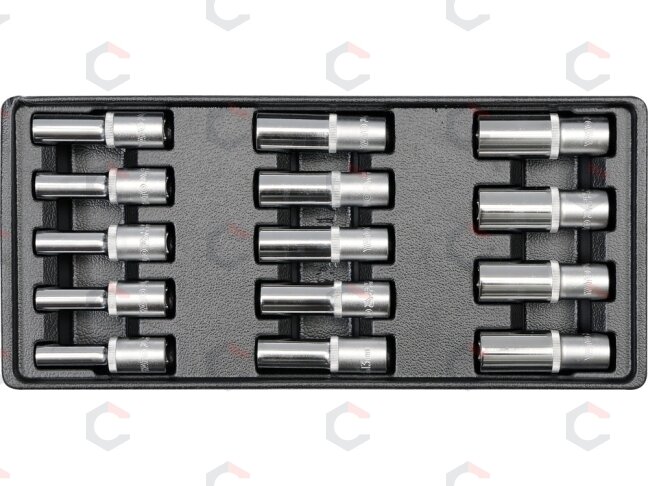 Ilgų 6-kampių galvučių rinkinys įdėkle YATO | 1/2" | 8–21 mm | 14 vnt. (YT-5539)