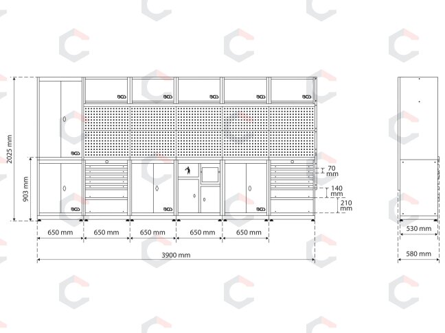 Įrankių saugojimo sistemos derinys | Compact Kit | Medinis stalviršis | 6 Komponentai (80130) 5