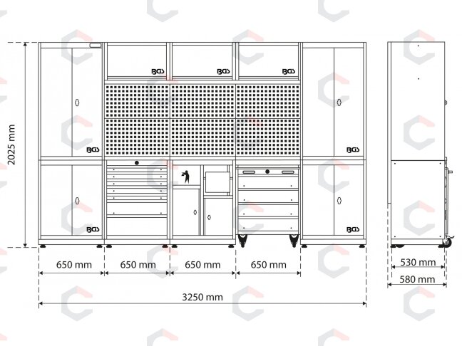Modulinis dirbtuvių baldų komplektas „Flex“ | medinis stalviršis | 5 moduliai (80140) 5 Modulinis dirbtuvių baldų komplektas „Flex“ | medinis stalviršis | 5 moduliai (80140) 5