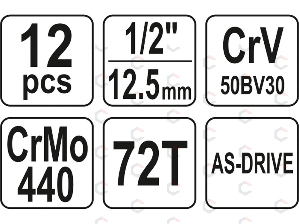 Profesionalus galvučių rinkinys su terkšle | 12,7 mm (1/2") | 12 vnt. (YT-38671) 4