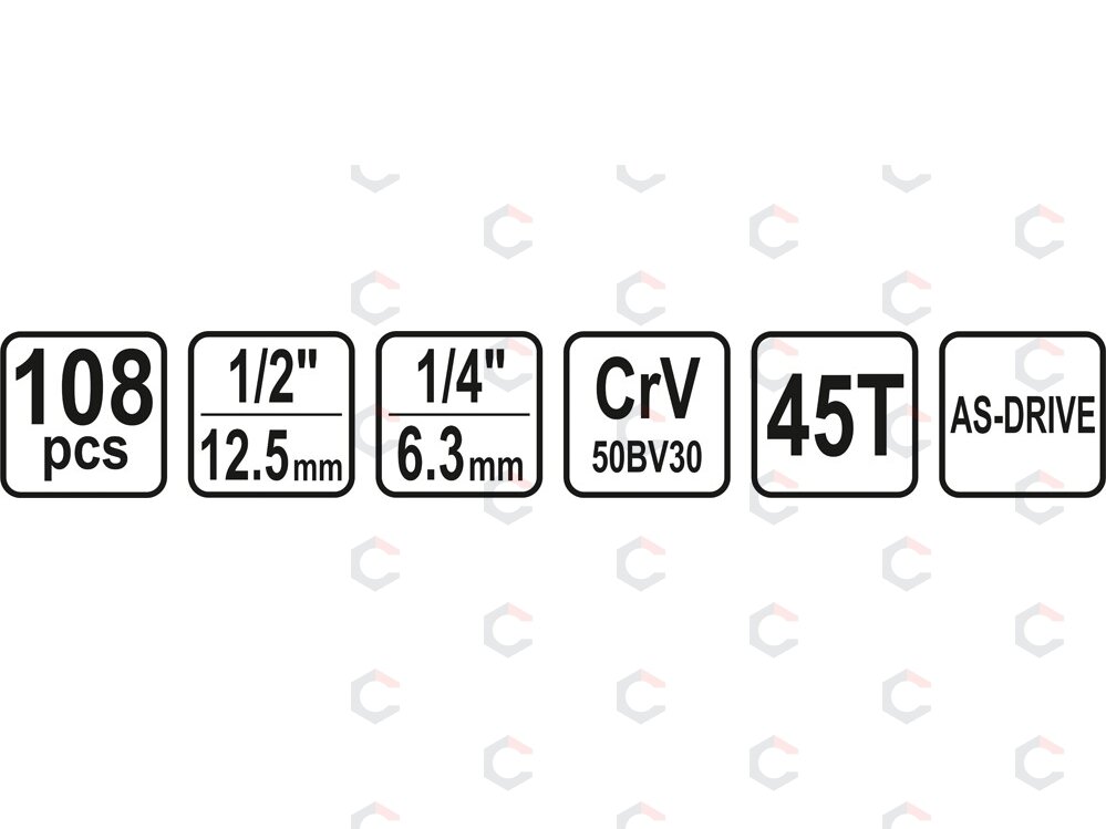Įrankių rinkinys | 6.3 mm (1/4") + 12.5 mm (1/2") | 108 vnt. (58685) 4 Įrankių rinkinys | 6.3 mm (1/4") + 12.5 mm (1/2") | 108 vnt. (58685) 4