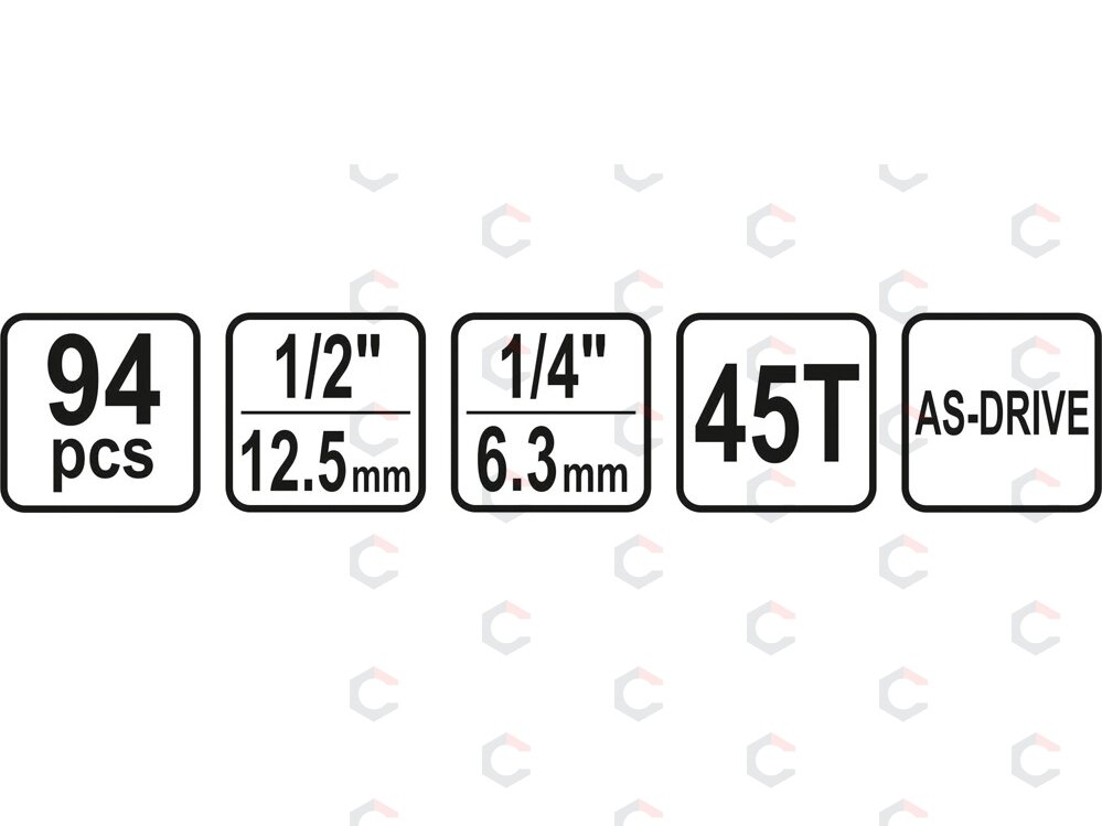 Įrankių rinkinys | 6.3 mm (1/4") + 12.5 mm (1/2") | 94 vnt. (58687) 4