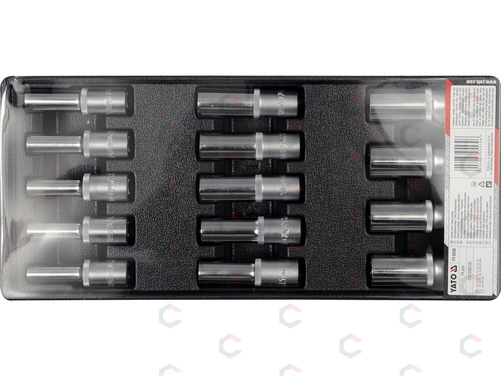 Ilgų 6-kampių galvučių rinkinys įdėkle YATO | 1/2" | 8–21 mm | 14 vnt. (YT-5539) 2