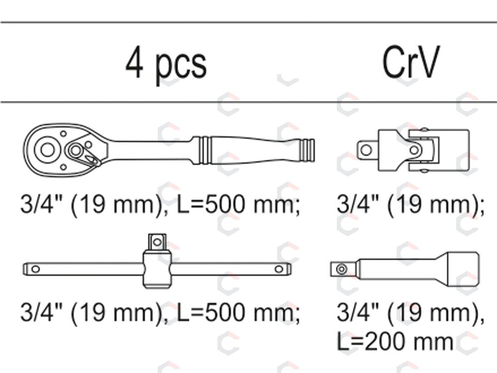 Įrankių rinkinys į vežimėlius - įrankių rinkinys 3/4" galvutėms (YT-55458) 1 Įrankių rinkinys į vežimėlius - įrankių rinkinys 3/4" galvutėms (YT-55458) 1