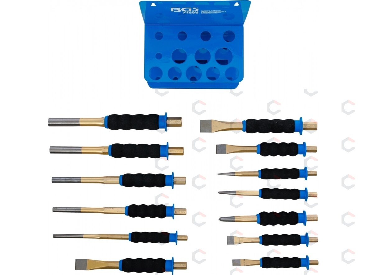 Išmušėjų ir kaltų rinkinys | su rankų apsauga | 13 vnt (74596) 6 Išmušėjų ir kaltų rinkinys | su rankų apsauga | 13 vnt (74596) 6