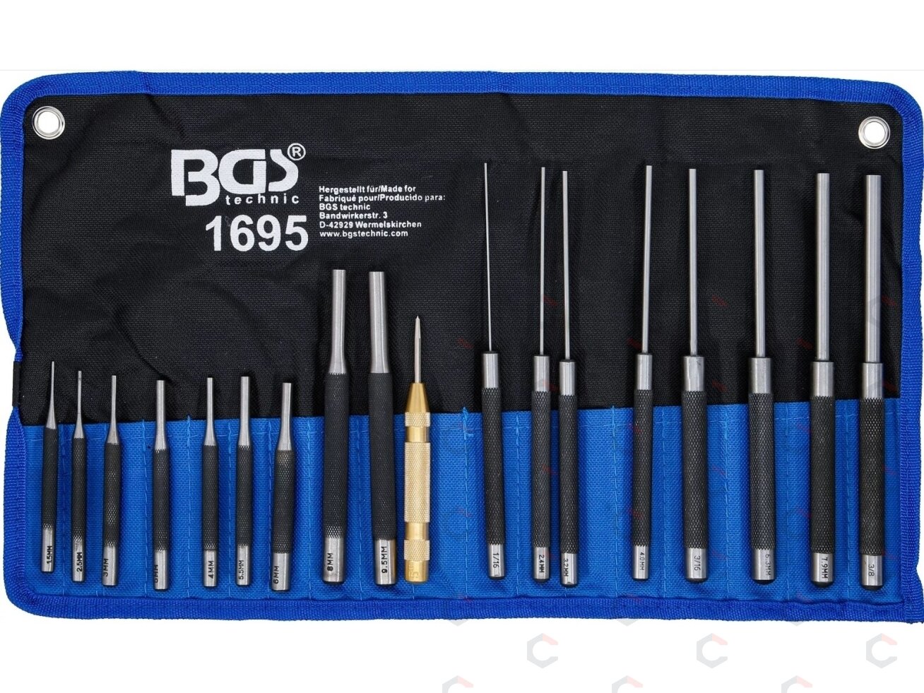 Išmušėjų rinkinys – ekstra ilgi, grūdinti – 100/150/200 mm, 1,5–9,5 mm, su centruokliu – 18 vnt (1695) 1