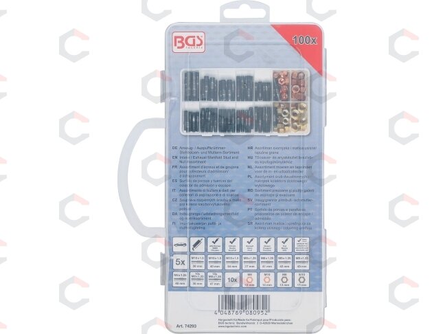 Įsiurbimo ir išmetimo kolektoriaus smeigių ir veržlių rinkinys | M8 / M10 | 100 vnt. | BGS (74293) 2 Įsiurbimo ir išmetimo kolektoriaus smeigių ir veržlių rinkinys | M8 / M10 | 100 vnt. | BGS (74293) 2