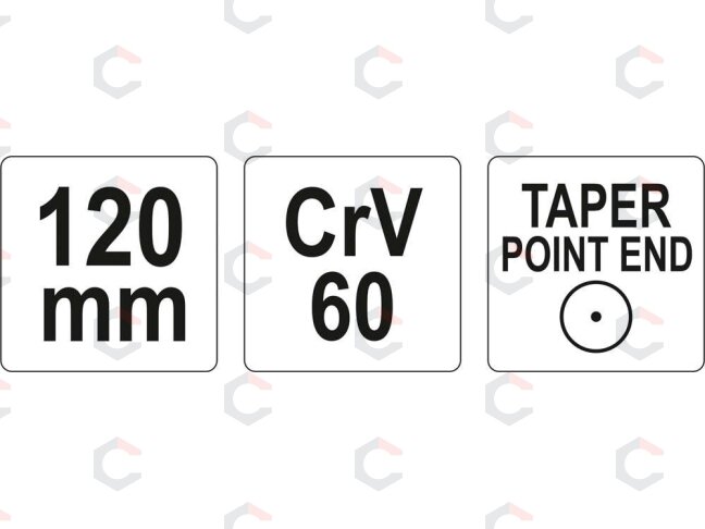 Išmušėjas smailus – centro žymėjimui, 60CrV – 120 mm, 90° smaigalys (YT-4692) 2 Išmušėjas smailus – centro žymėjimui, 60CrV – 120 mm, 90° smaigalys (YT-4692) 2