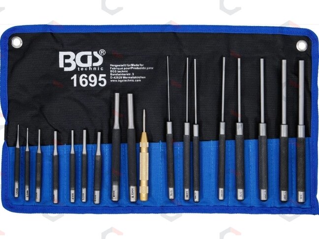 Išmušėjų rinkinys – ekstra ilgi, grūdinti – 100/150/200 mm, 1,5–9,5 mm, su centruokliu – 18 vnt (1695) 1