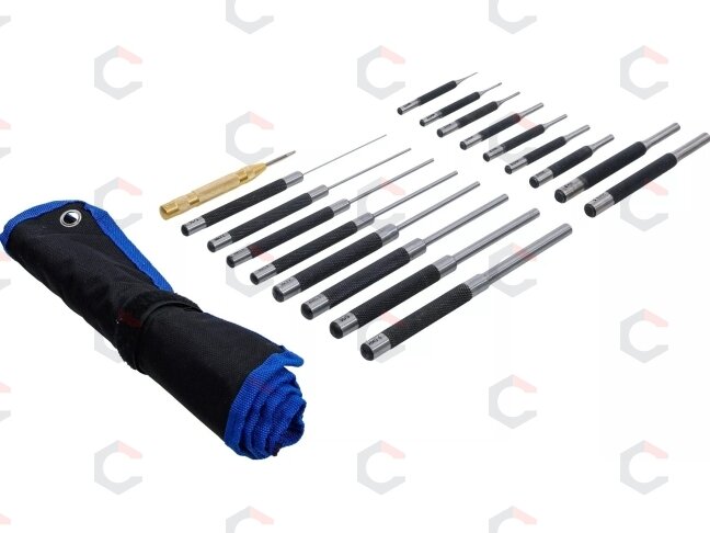 Išmušėjų rinkinys – ekstra ilgi, grūdinti – 100/150/200 mm, 1,5–9,5 mm, su centruokliu – 18 vnt (1695) 2 Išmušėjų rinkinys – ekstra ilgi, grūdinti – 100/150/200 mm, 1,5–9,5 mm, su centruokliu – 18 vnt (1695) 2