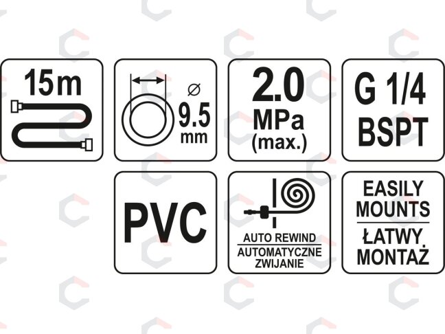 Ištraukiama oro žarna su rite | 9,5 mm X 15 m (YT-24250) 3 Ištraukiama oro žarna su rite | 9,5 mm X 15 m (YT-24250) 3