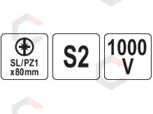 Izoliuotas atsuktuvas elektrikui | labai plonas | SL/PZ1 x 80 mm | 1000 V (YT-282662) 3 Izoliuotas atsuktuvas elektrikui | labai plonas | SL/PZ1 x 80 mm | 1000 V (YT-282662) 3