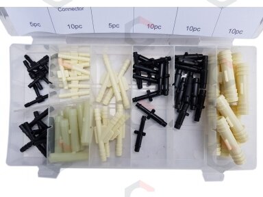 Jungčių asortimentas T ir Y | guminėms ir plastikinėms žarnoms | 65 vnt. (VC65) Jungčių asortimentas T ir Y | guminėms ir plastikinėms žarnoms | 65 vnt. (VC65)