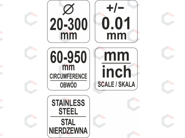 Juostinis matavimo įrankis | diametrui ir perimetrui | maks. 60 / perimetras 950 mm (YT-71700) 2