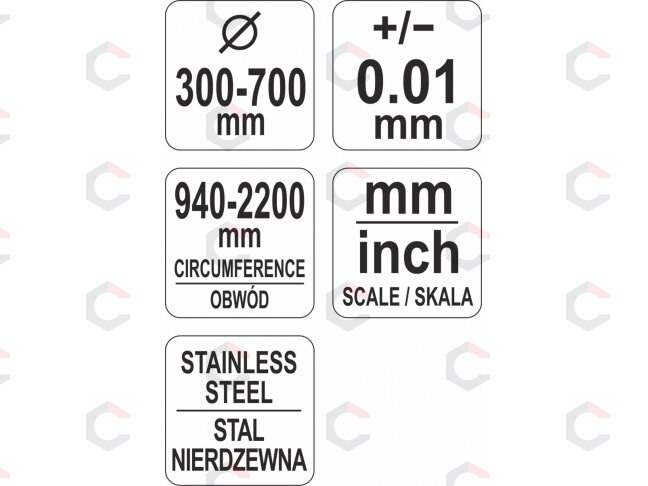 Juostinis matavimo įrankis | diametrui ir perimetrui | maks. 940 / perimetras 2200 mm (YT-71701) 2 Juostinis matavimo įrankis | diametrui ir perimetrui | maks. 940 / perimetras 2200 mm (YT-71701) 2