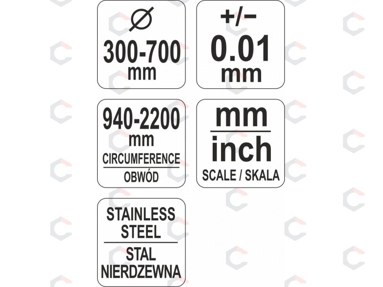 Juostinis matavimo įrankis | diametrui ir perimetrui | maks. 940 / perimetras 2200 mm (YT-71701) 2 Juostinis matavimo įrankis | diametrui ir perimetrui | maks. 940 / perimetras 2200 mm (YT-71701) 2
