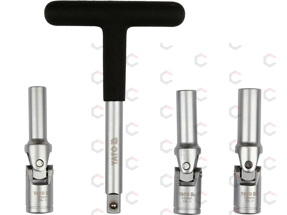 Kaitinimo žvakių galvučių rinkinys – su kardano jungtimis – 3/8", 8–10 mm, 4 vnt (YT-05347) 1 Kaitinimo žvakių galvučių rinkinys – su kardano jungtimis – 3/8", 8–10 mm, 4 vnt (YT-05347) 1