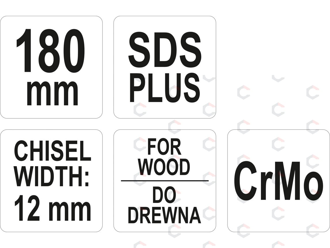 Kaltas medžiui plokščias | Cr-Mo | SDS PLUS | 12 mm (YT-47200) 2 Kaltas medžiui plokščias | Cr-Mo | SDS PLUS | 12 mm (YT-47200) 2