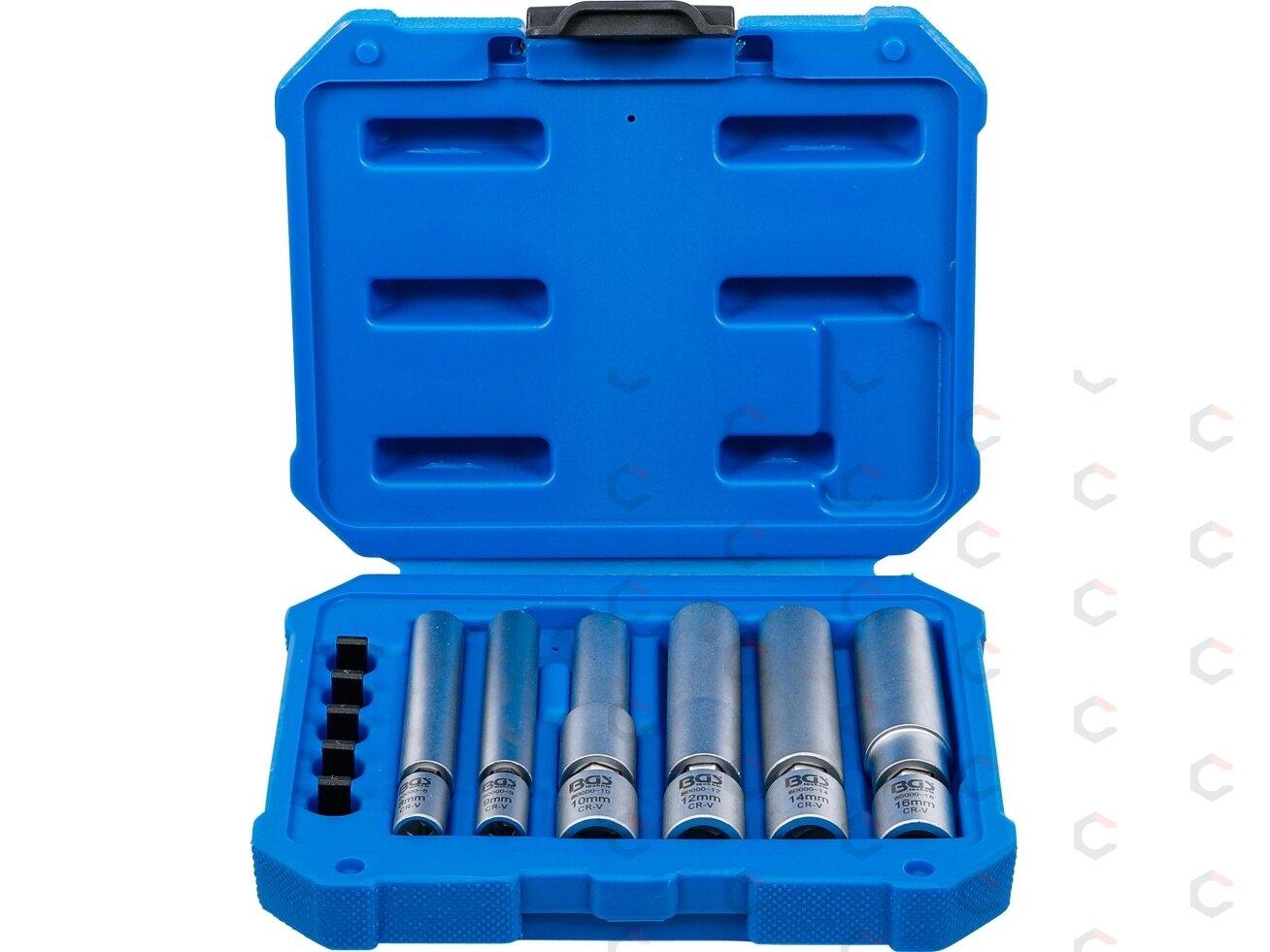 Kaitinimo ir uždegimo žvakių galvučių rinkinys | šarnyrinės | 6,3 mm (1/4") / 10 mm (3/8") | 8 - 9 - 10 - 12 - 14 - 16 mm | 11 vnt. (80000) 1