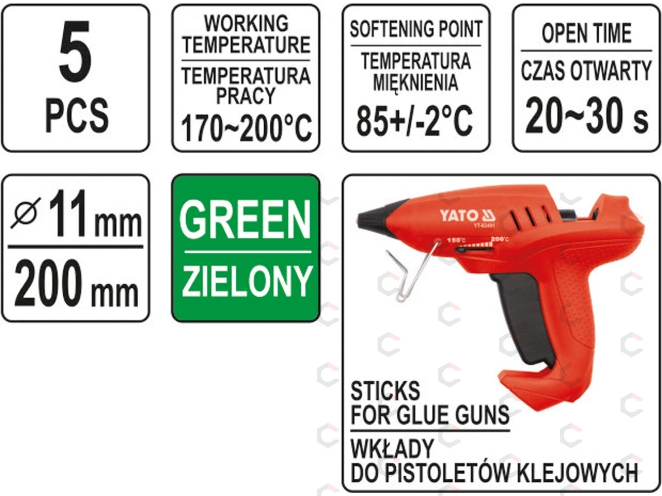 Karštų klijų lazdelių rinkinys 11,2x200mm 5vnt. žalios (YT-82436) 2 Karštų klijų lazdelių rinkinys 11,2x200mm 5vnt. žalios (YT-82436) 2