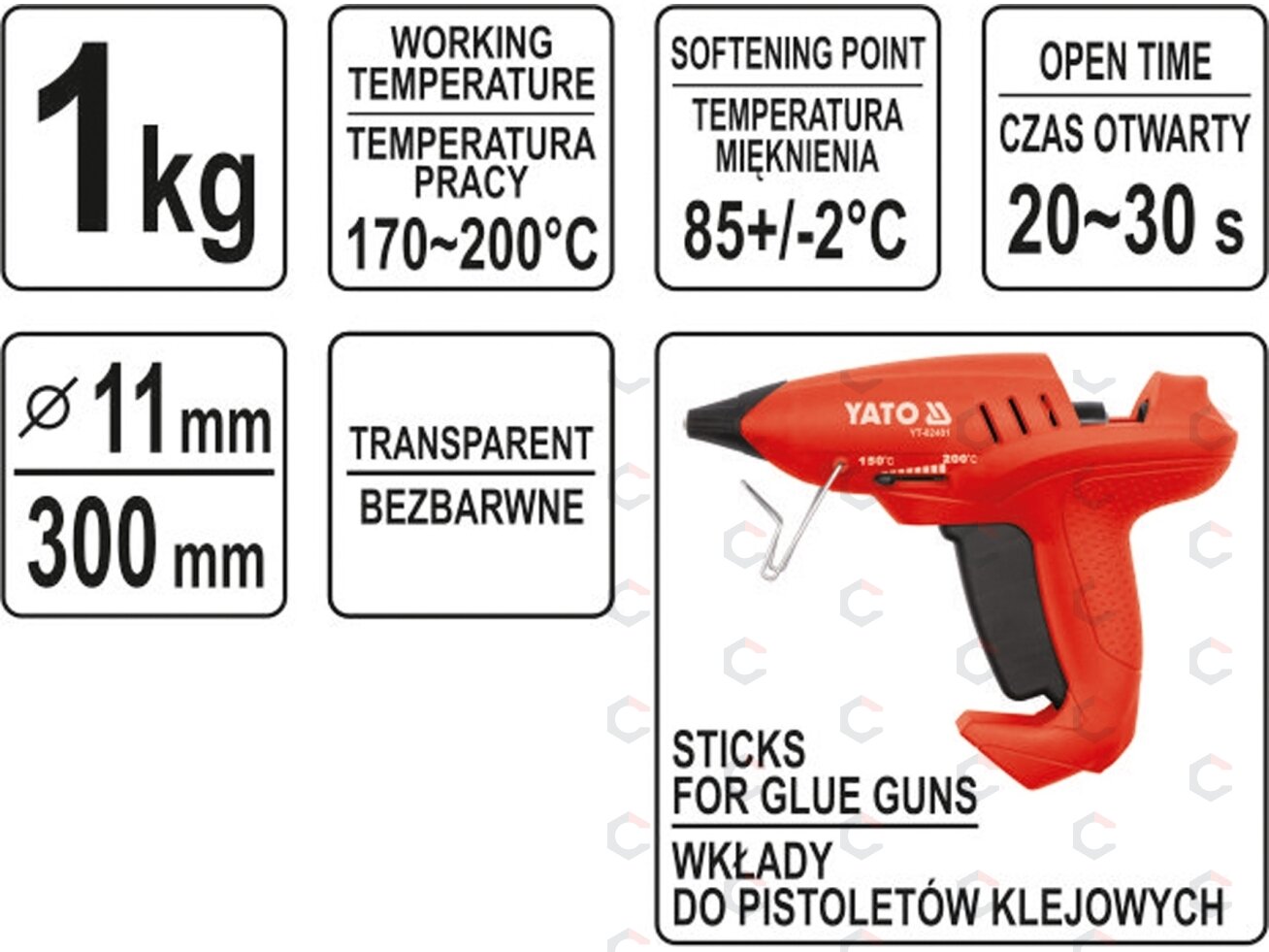 Karštų klijų lazdelių rinkinys – 11,2 × 300 mm | 1 kg (YT-82431) 2 Karštų klijų lazdelių rinkinys – 11,2 × 300 mm | 1 kg (YT-82431) 2