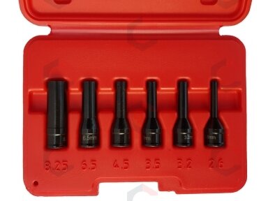 Kaitinimo žvakės elektrodo ištraukimo/išsukimo galvučių rinkinys | 6.3 mm (1/4") | 6 vnt. (SK2006)