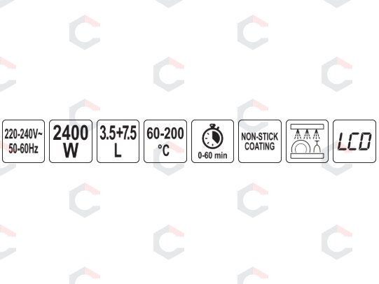 Karšto oro gruzdintuvė dviguba | be aliejaus, juoda | 2400 W, 3.5 L + 7.5 L (67564) 16 Karšto oro gruzdintuvė dviguba | be aliejaus, juoda | 2400 W, 3.5 L + 7.5 L (67564) 16