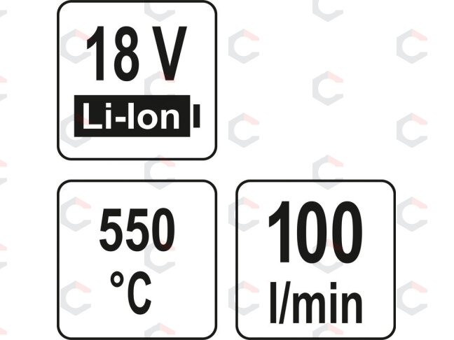 Kaitinimo fenas akumuliatorinis / orpūtė | 18V 550° II greičiai / be akumuliatoriaus (YT-82285) 8 Kaitinimo fenas akumuliatorinis / orpūtė | 18V 550° II greičiai / be akumuliatoriaus (YT-82285) 8