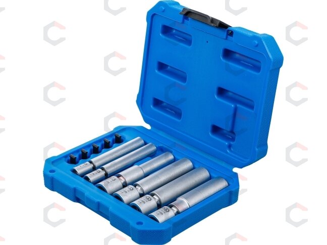 Kaitinimo ir uždegimo žvakių galvučių rinkinys | šarnyrinės | 6,3 mm (1/4") / 10 mm (3/8") | 8 - 9 - 10 - 12 - 14 - 16 mm | 11 vnt. (80000)