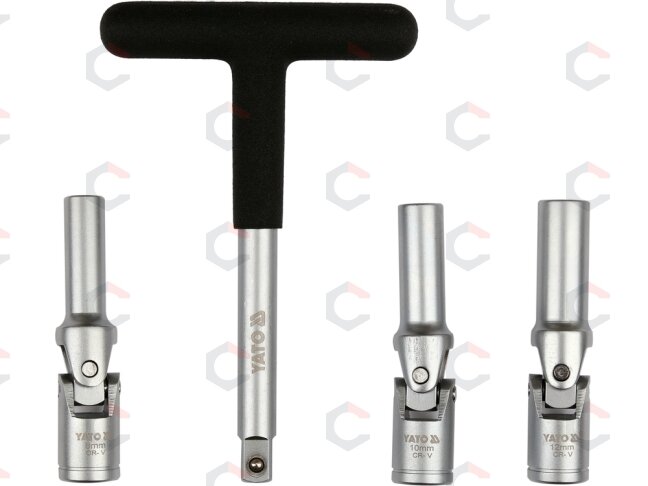 Kaitinimo žvakių galvučių rinkinys – su kardano jungtimis – 3/8", 8–10 mm, 4 vnt (YT-05347) 1 Kaitinimo žvakių galvučių rinkinys – su kardano jungtimis – 3/8", 8–10 mm, 4 vnt (YT-05347) 1