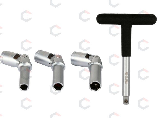Kaitinimo žvakių galvučių rinkinys – su kardano jungtimis – 3/8", 8–10 mm, 4 vnt (YT-05347) 2 Kaitinimo žvakių galvučių rinkinys – su kardano jungtimis – 3/8", 8–10 mm, 4 vnt (YT-05347) 2