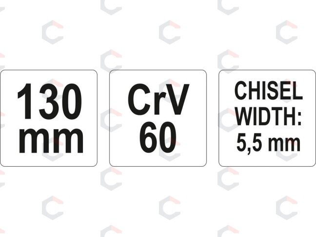 Kaltas „cape“ – metalo darbams, CrV60 – 5,5 mm briauna, 125 mm (YT-4694) 2 Kaltas „cape“ – metalo darbams, CrV60 – 5,5 mm briauna, 125 mm (YT-4694) 2